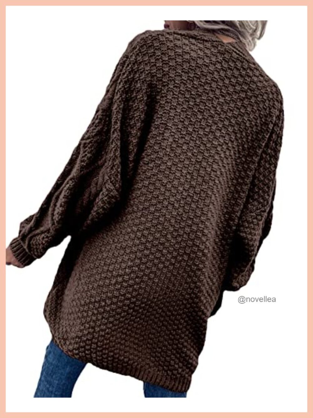 Oversized Cable Knit Lantern Sleeve Cardigan Sweater Women - Picture 2 of 5